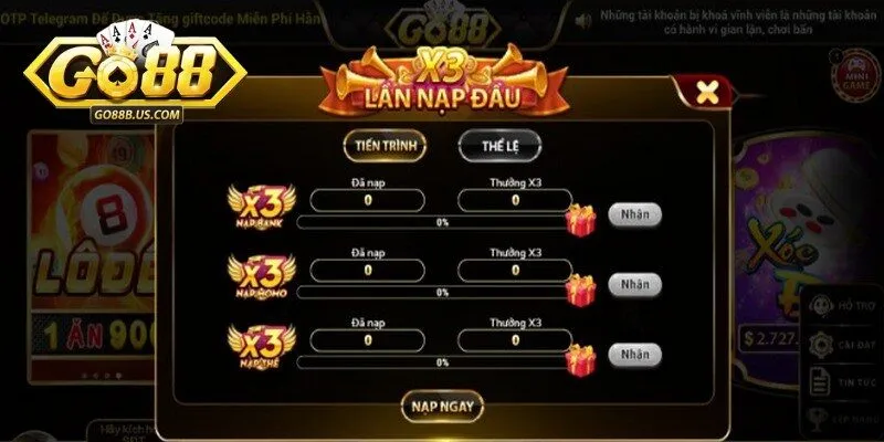 Thưởng nạp đầu là ưu đãi nổi bật khi sử dụng link khuyến mãi Go88